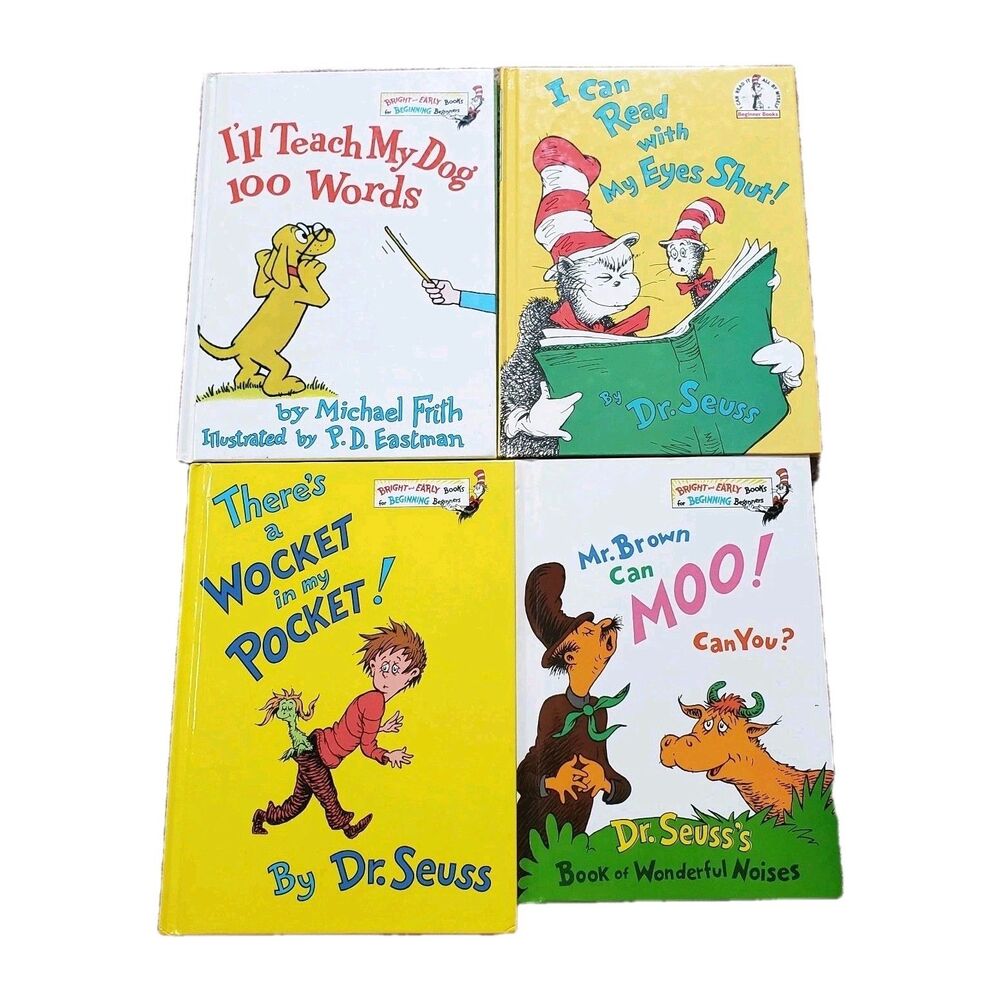 Lot Of 4 Dr. Seuss Hardcover Books Mr. Brown 100 Words Eyes Shut Wocket Cat Hat